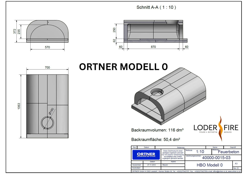 Backofenbausatz Ortner HBO 0 Tunnel schmal