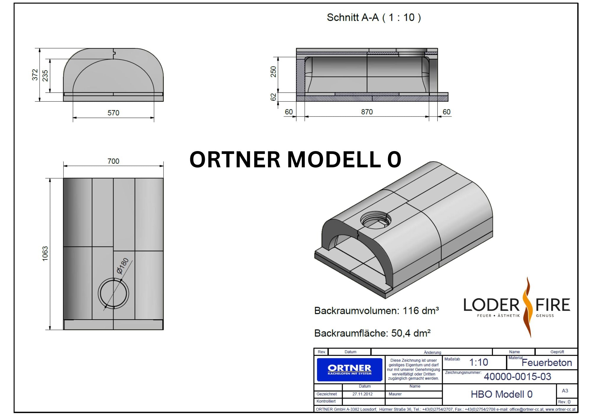 Backofenbausatz Ortner HBO 0 Tunnel schmal