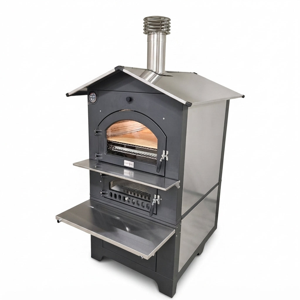 indirektbefeuerter Holzbackofen Gusto Premium 100x65 Fontana Forni Backhaus mobli auf Rädern 