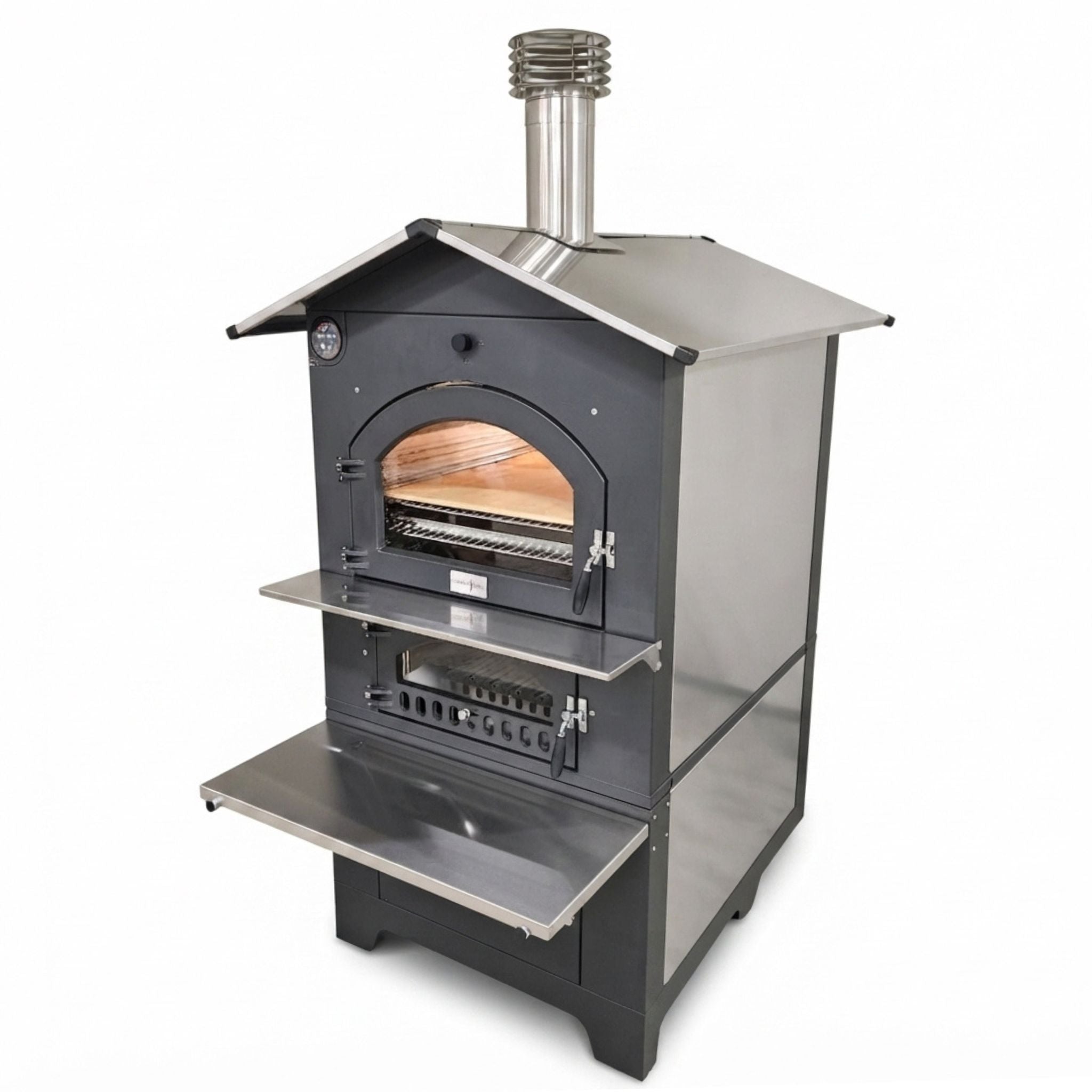 Holzbackofen Gusto Premium 100x65 Fontana Forni Backhaus mobli auf Rädern indirekt befeuert